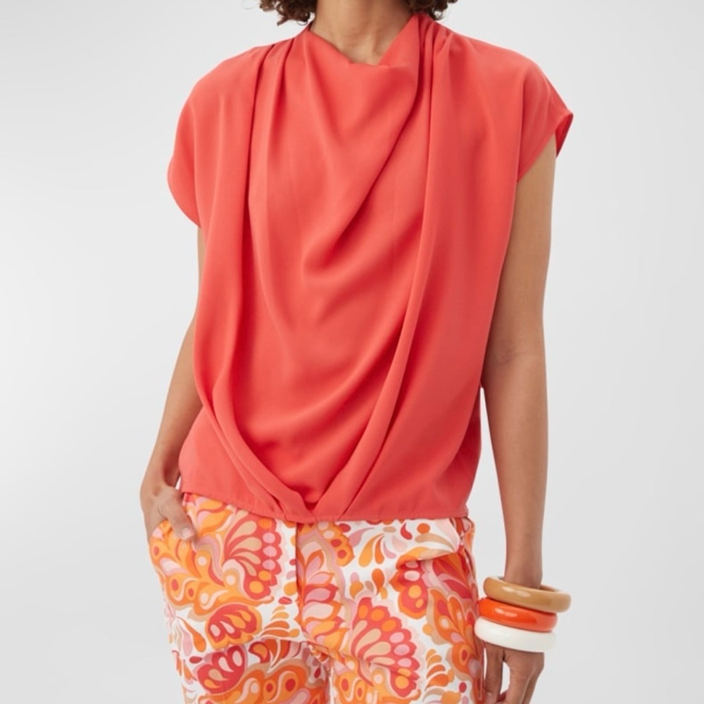 Trina Turk Odilia Draped Cowl-Neck Crepe Top NWT SZ XS
